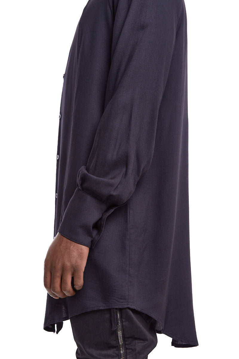 BLACK LONG WOOL BLEND SHIRT