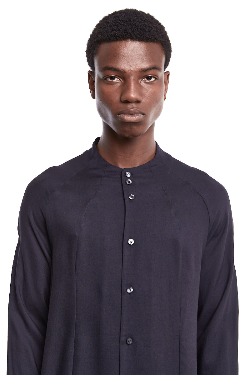 BLACK LONG WOOL BLEND SHIRT