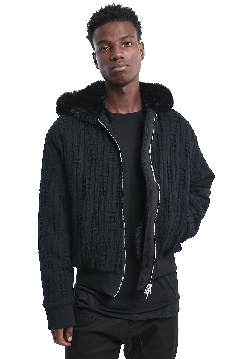 WOOL HOODED BOMBER JACKET