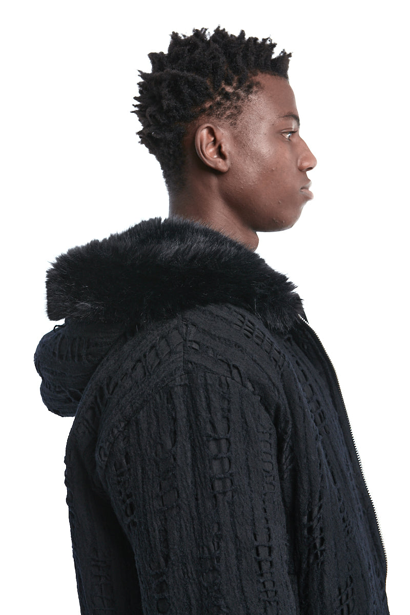WOOL HOODED BOMBER JACKET