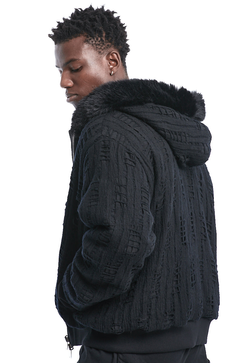 WOOL HOODED BOMBER JACKET
