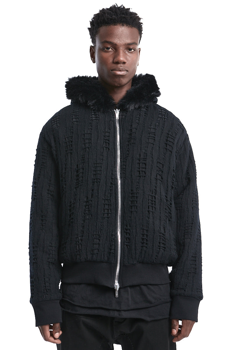 WOOL HOODED BOMBER JACKET