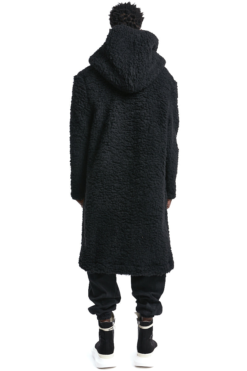 BLACK HOODED WOOL PARKA