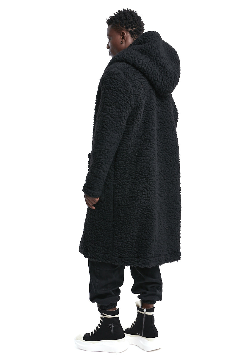 BLACK HOODED WOOL PARKA