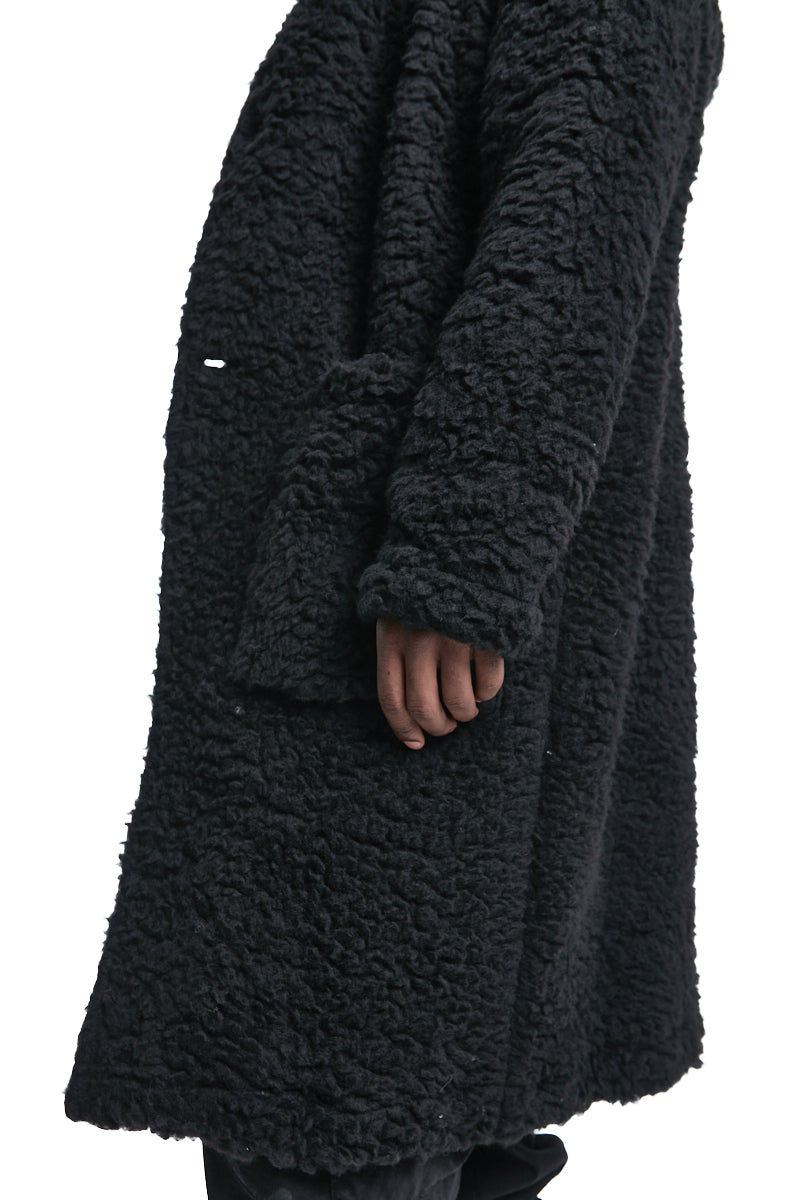 BLACK HOODED WOOL PARKA