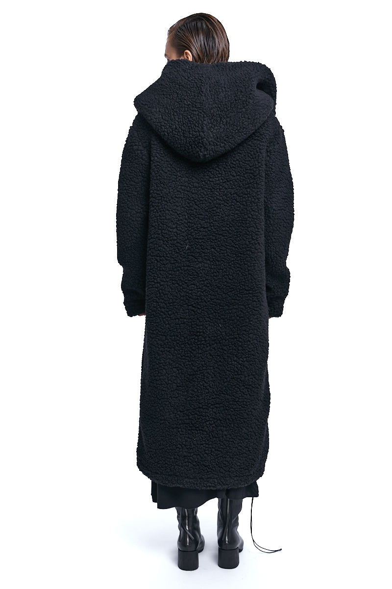 BLACK UNISEX WOOL HOODED COAT