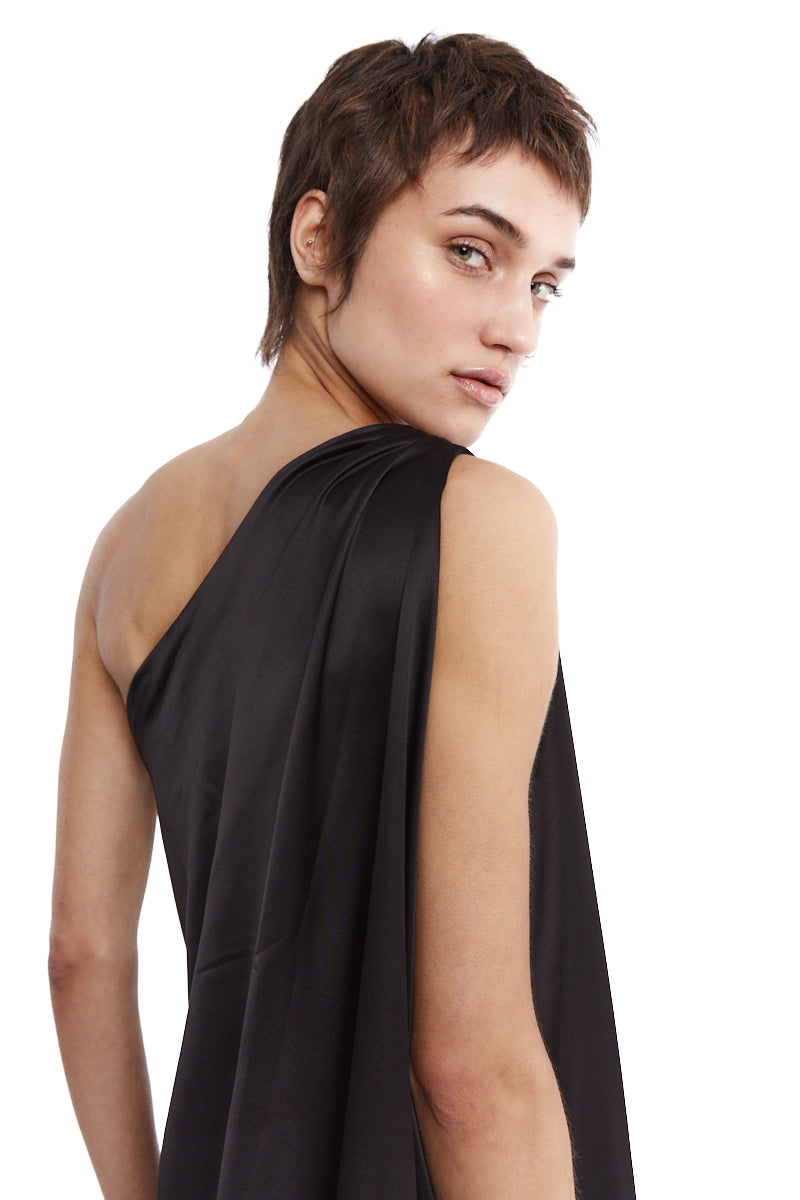 ONE SLEEVE SATIN DRESS