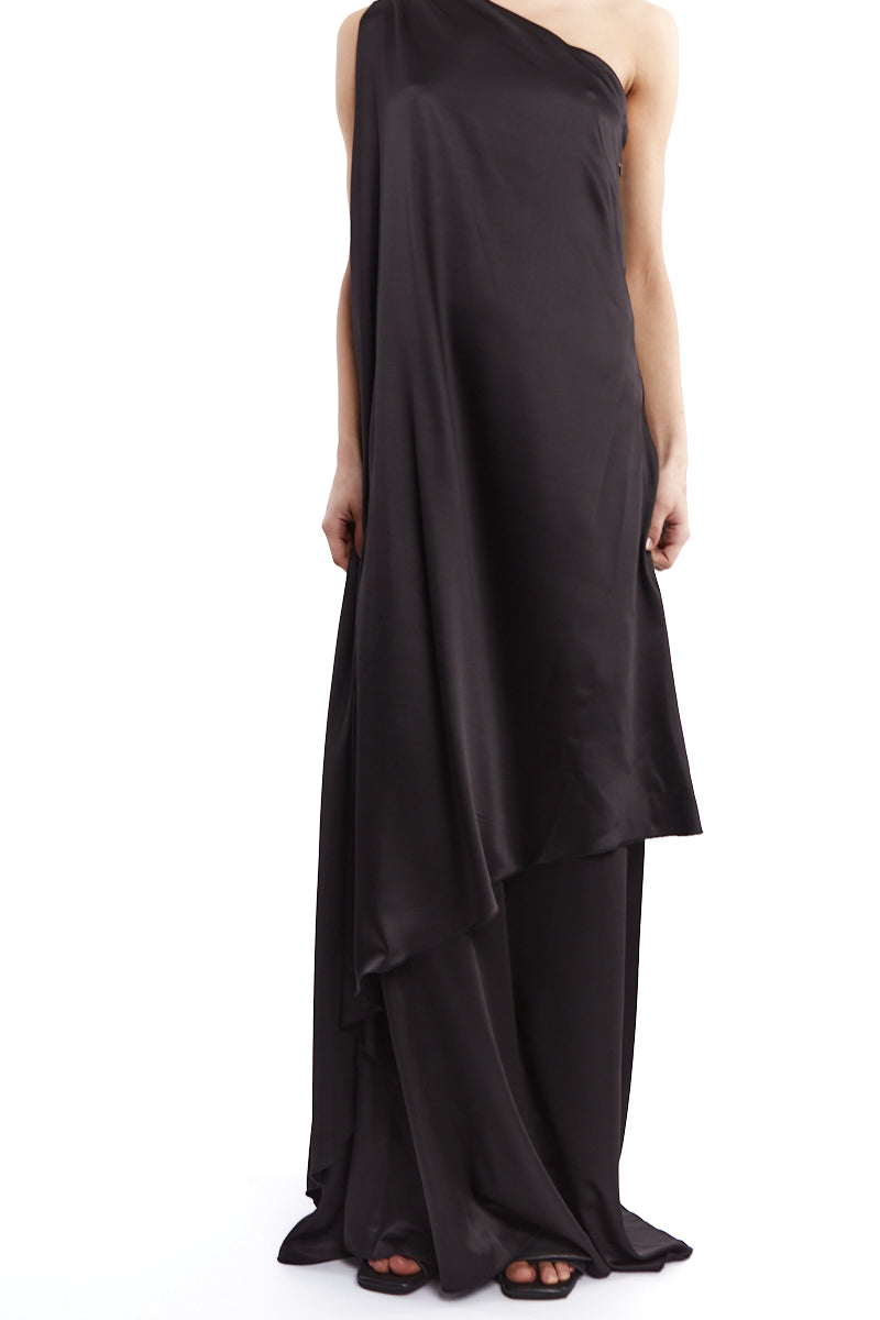 ONE SLEEVE SATIN DRESS