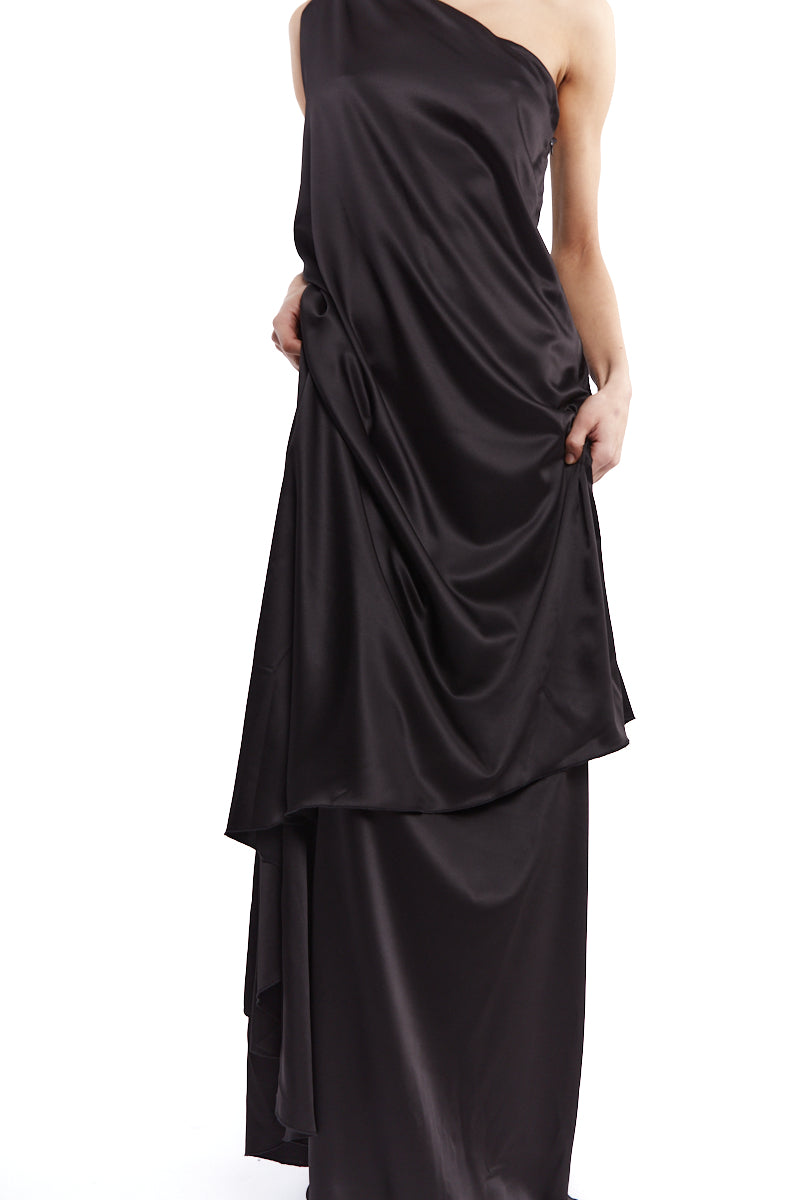 ONE SLEEVE SATIN DRESS