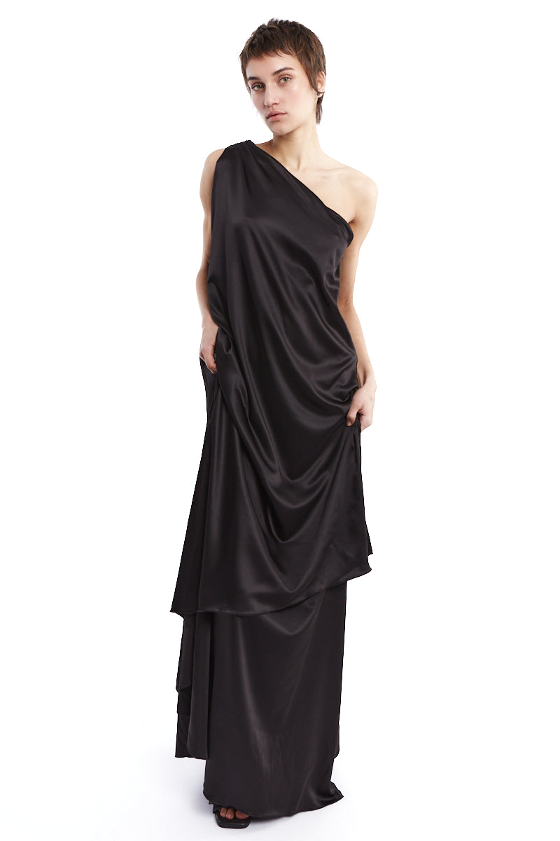 ONE SLEEVE SATIN DRESS