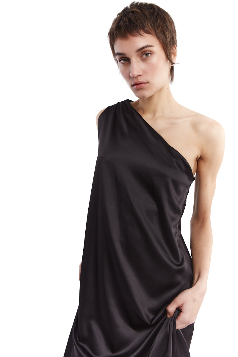 ONE SLEEVE SATIN DRESS