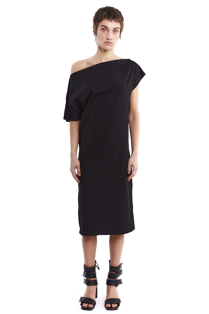 ASYMMETRIC NECK JERSEY DRESS