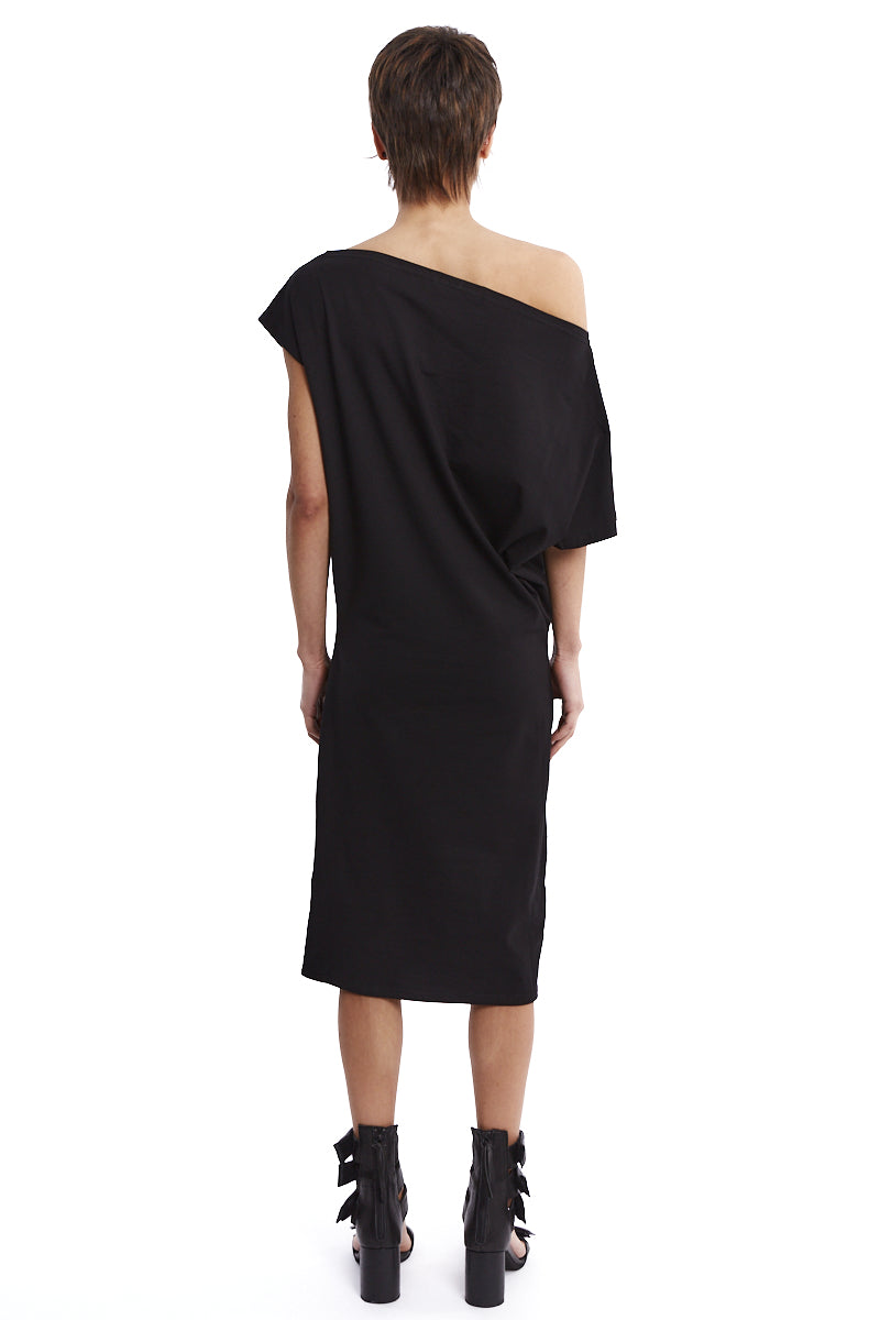 ASYMMETRIC NECK JERSEY DRESS