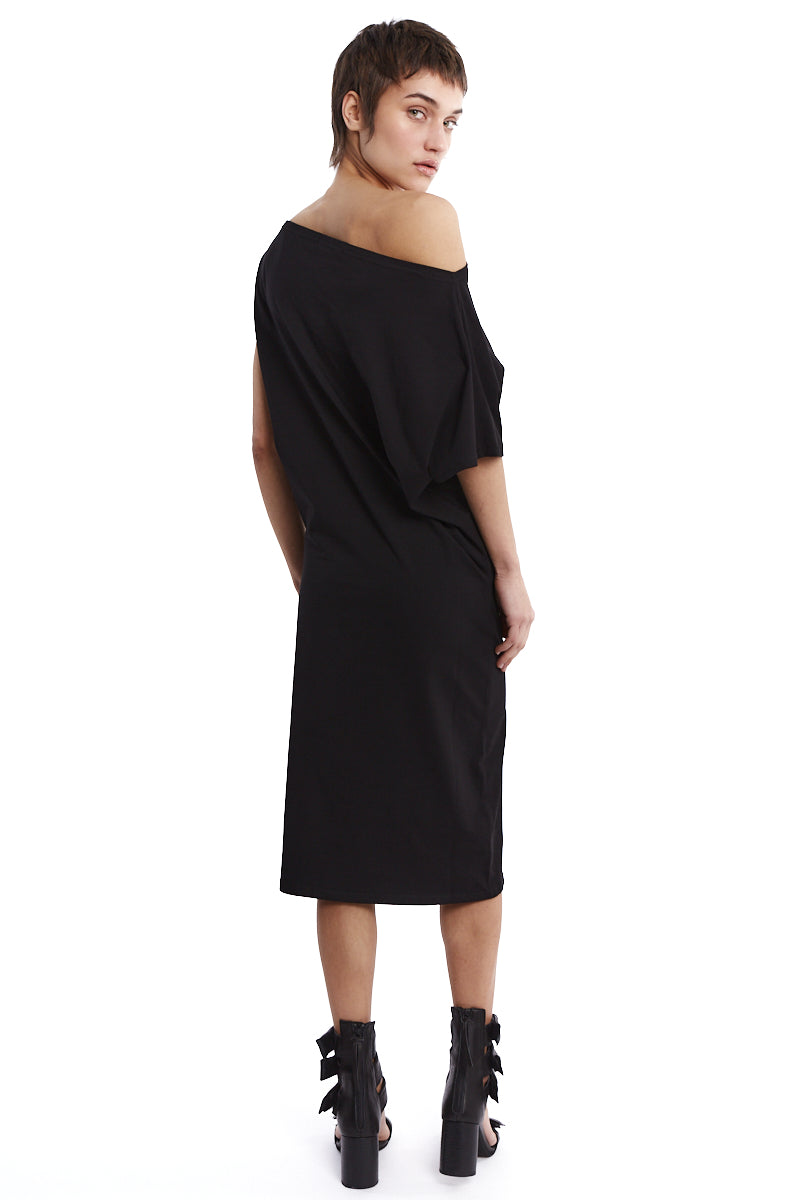 ASYMMETRIC NECK JERSEY DRESS