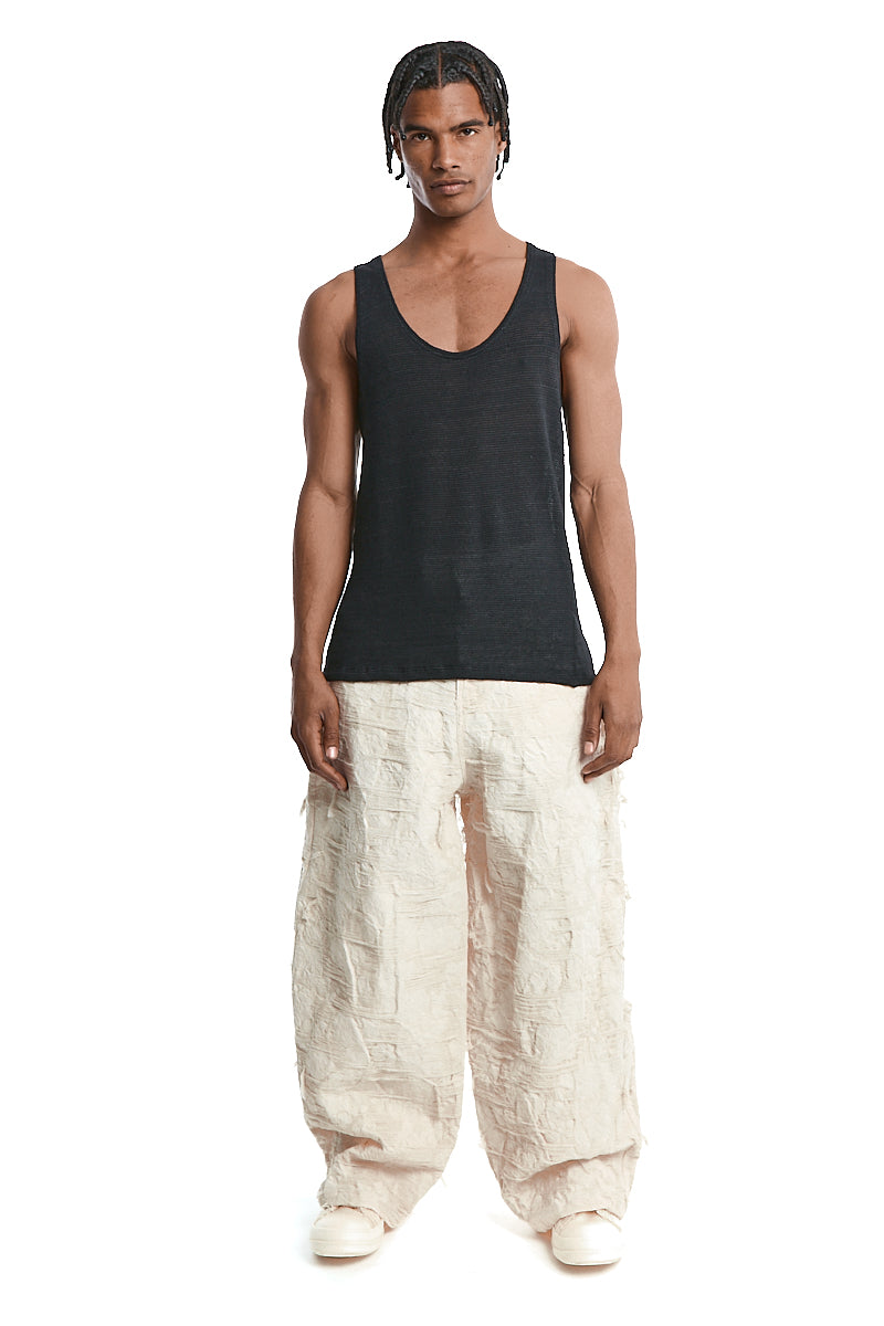 BLACK KNITTED LINEN TANK TOP