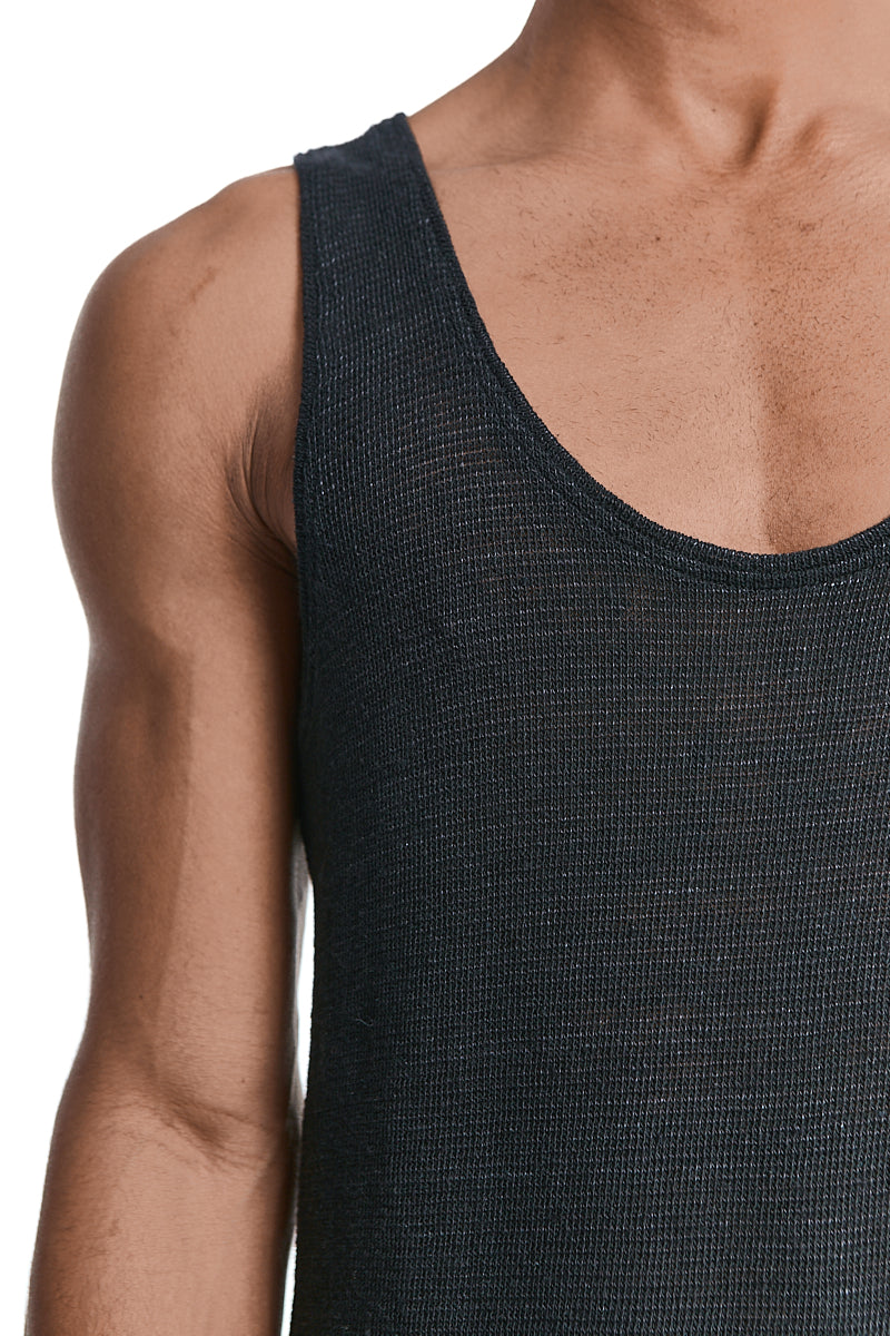 BLACK KNITTED LINEN TANK TOP