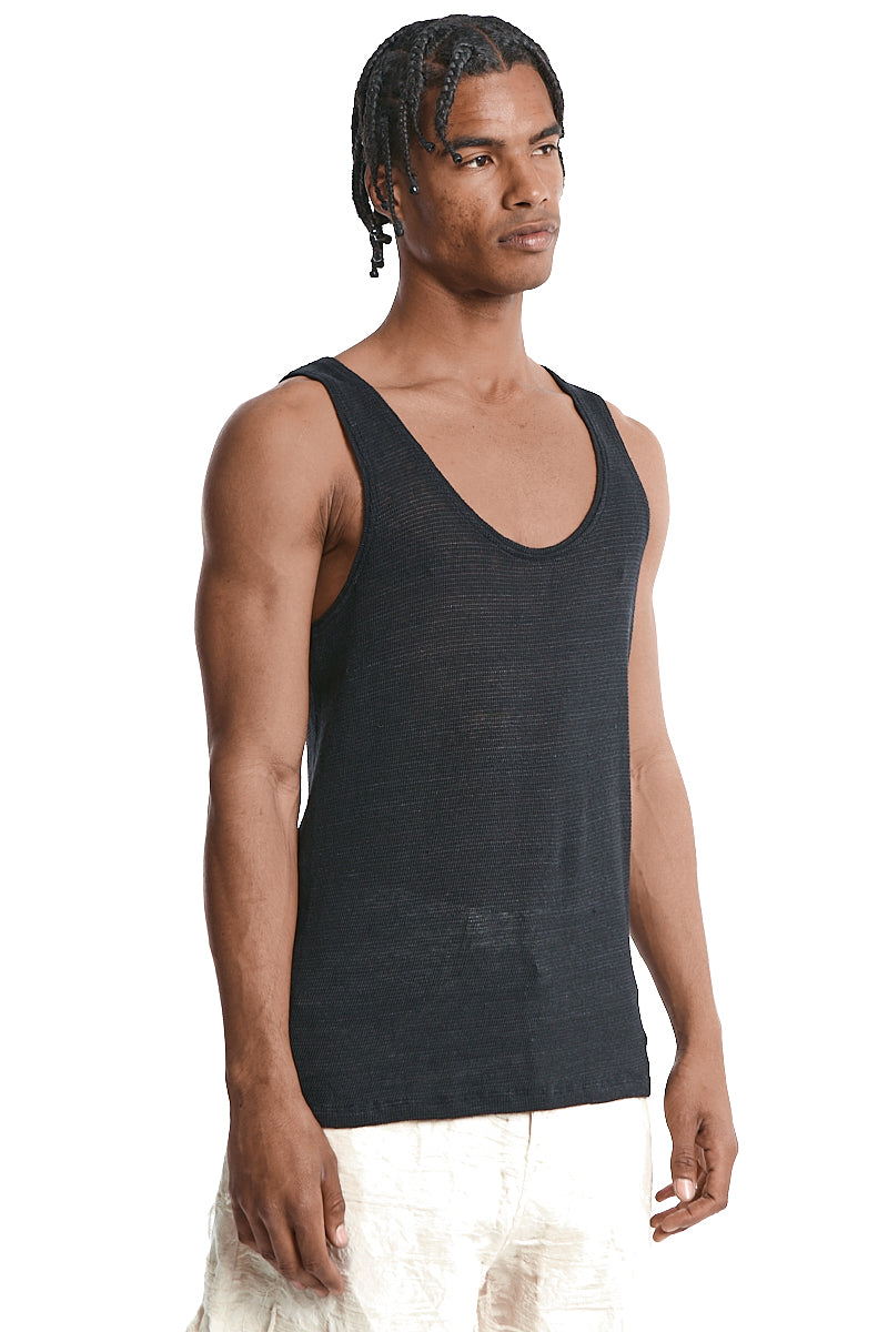 BLACK KNITTED LINEN TANK TOP