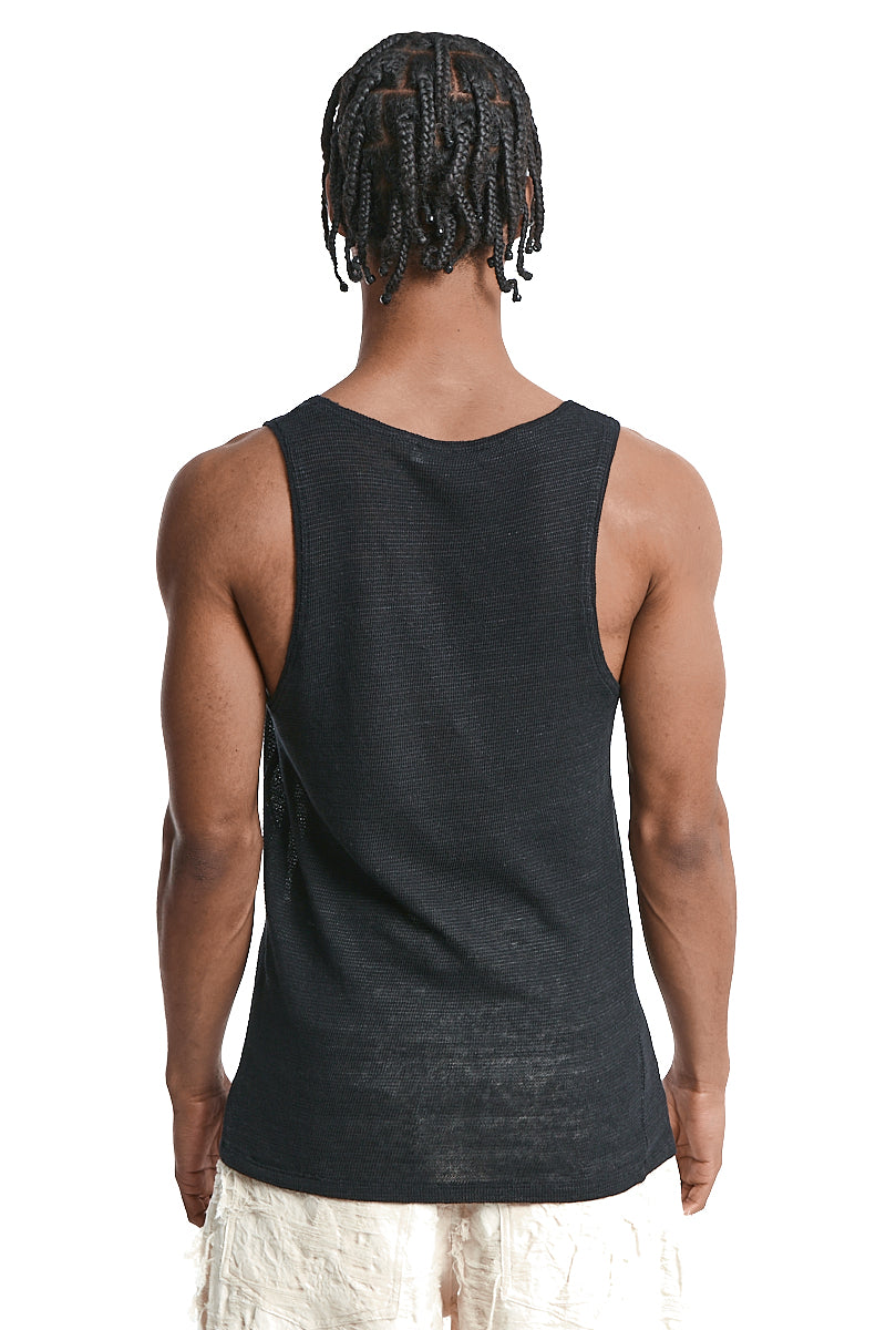 BLACK KNITTED LINEN TANK TOP
