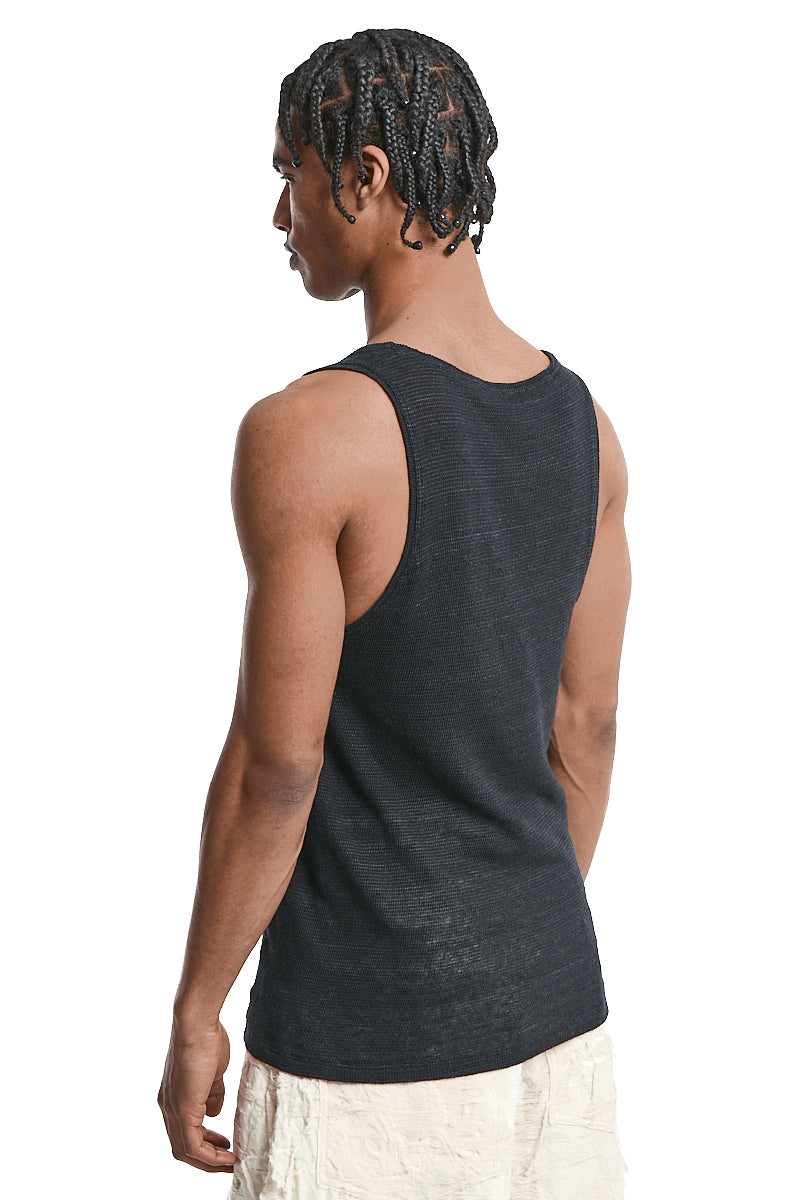 BLACK KNITTED LINEN TANK TOP