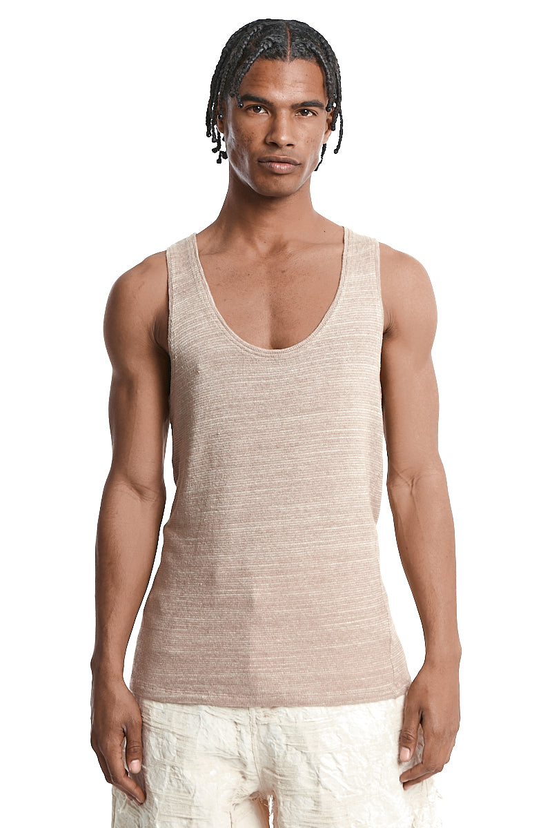 BEIGE KNITTED LINEN TANK TOP
