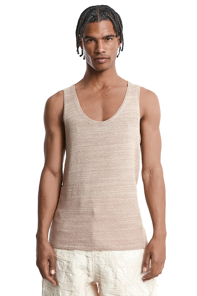 BEIGE KNITTED LINEN TANK TOP