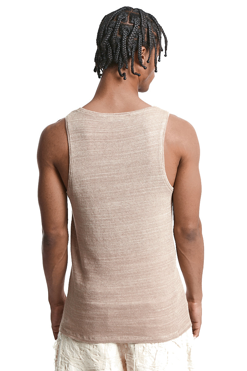 BEIGE KNITTED LINEN TANK TOP