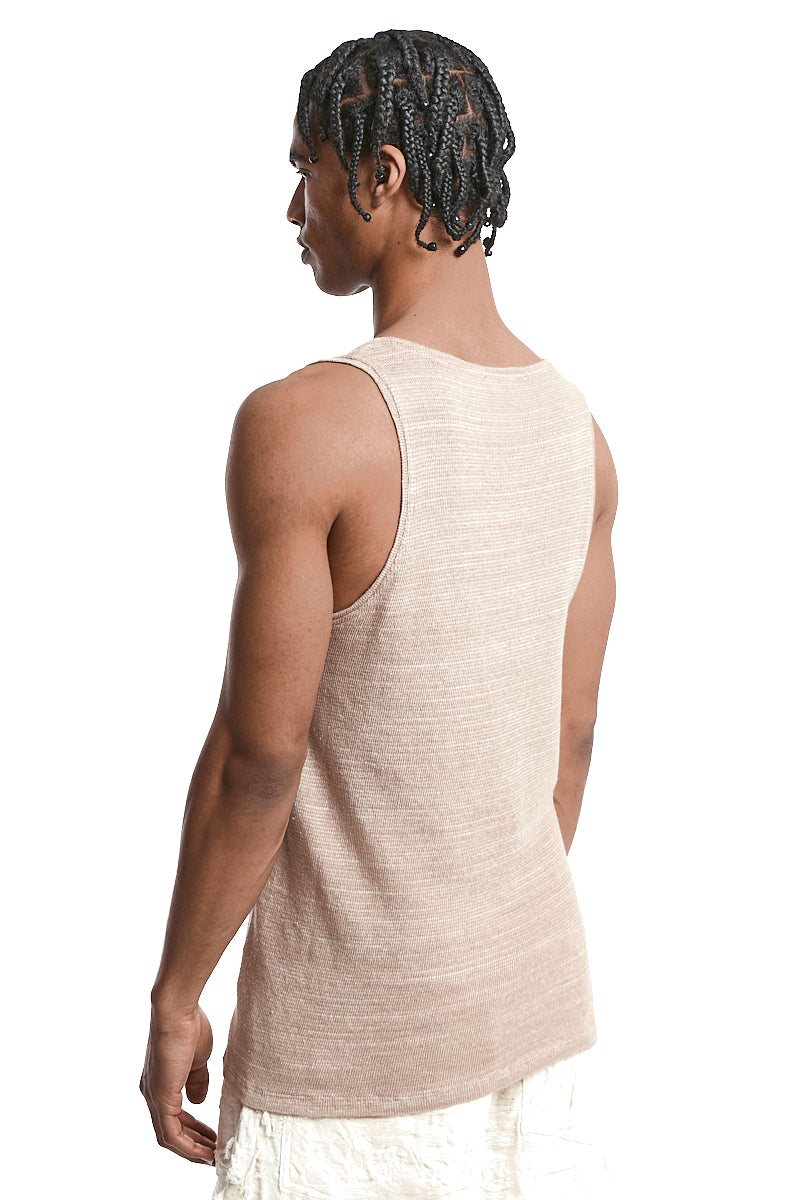 BEIGE KNITTED LINEN TANK TOP