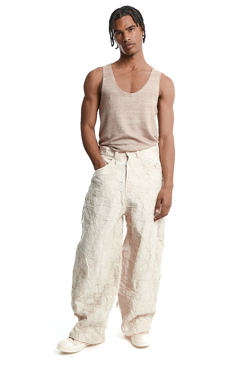 BEIGE KNITTED LINEN TANK TOP