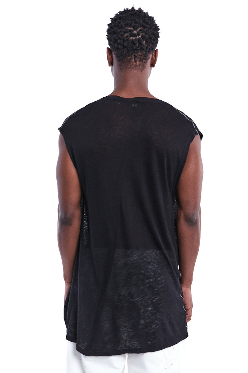 BLACK DRAPED LOW-CUT TOP