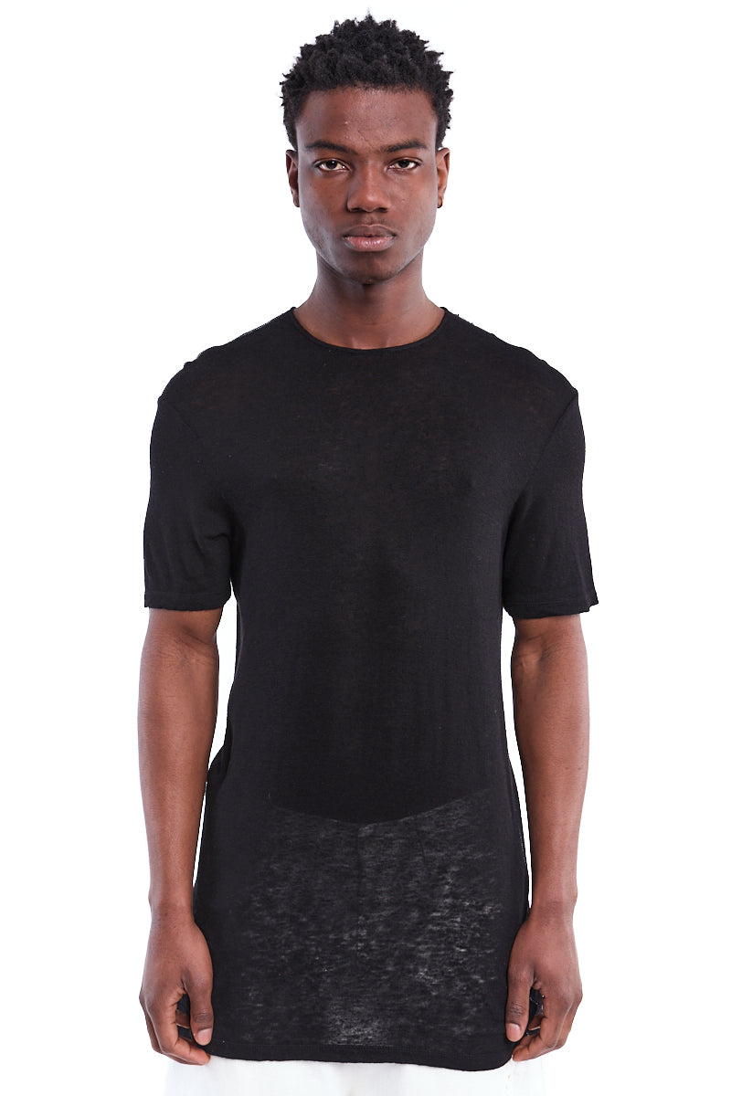 BLACK ROUND NECK LINEN TOP