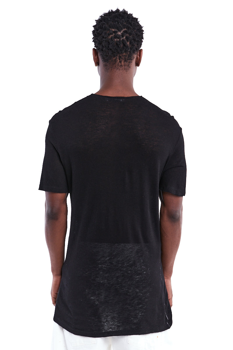 BLACK ROUND NECK LINEN TOP