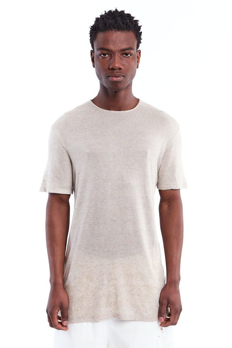 SAND ROUND NECK LINEN TOP