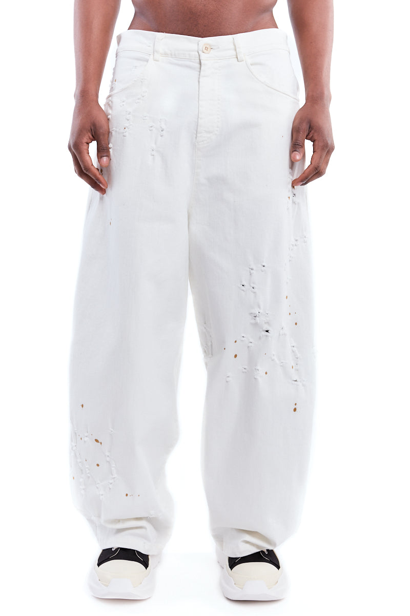 DIRTY WHITE STRETCH WIDE PANTS