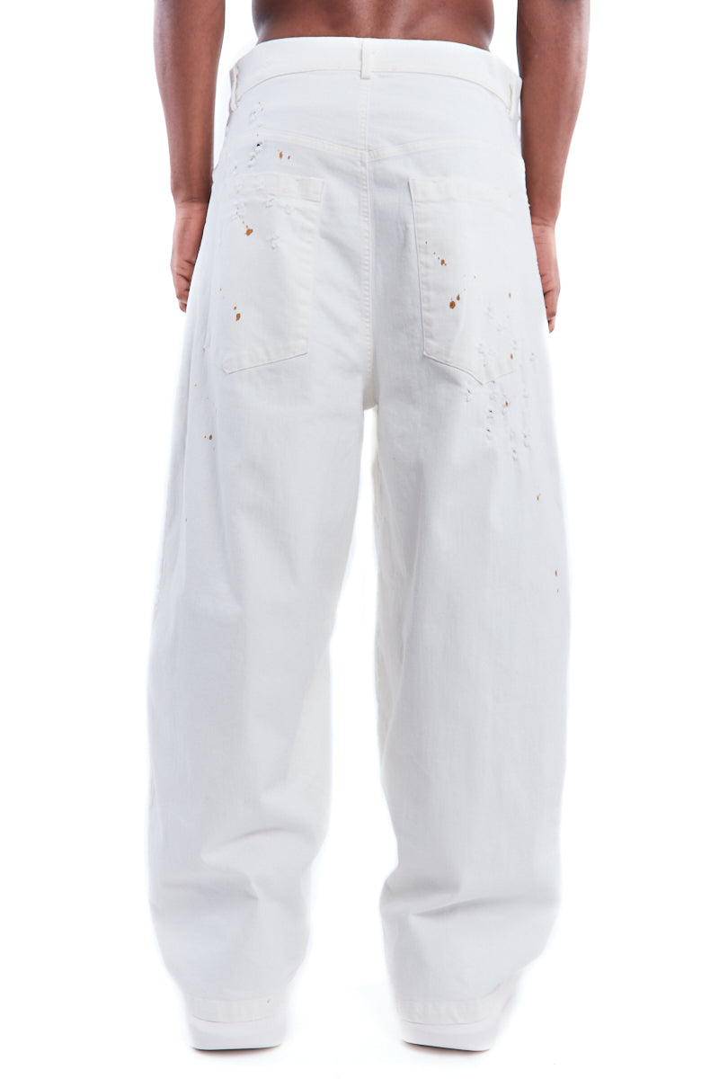 DIRTY WHITE STRETCH WIDE PANTS