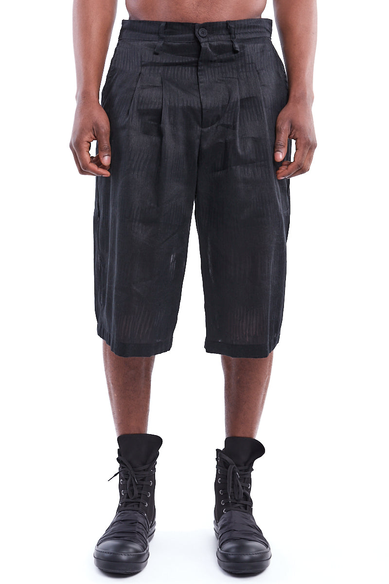 BLACK LINEN PLEATED SHORTS