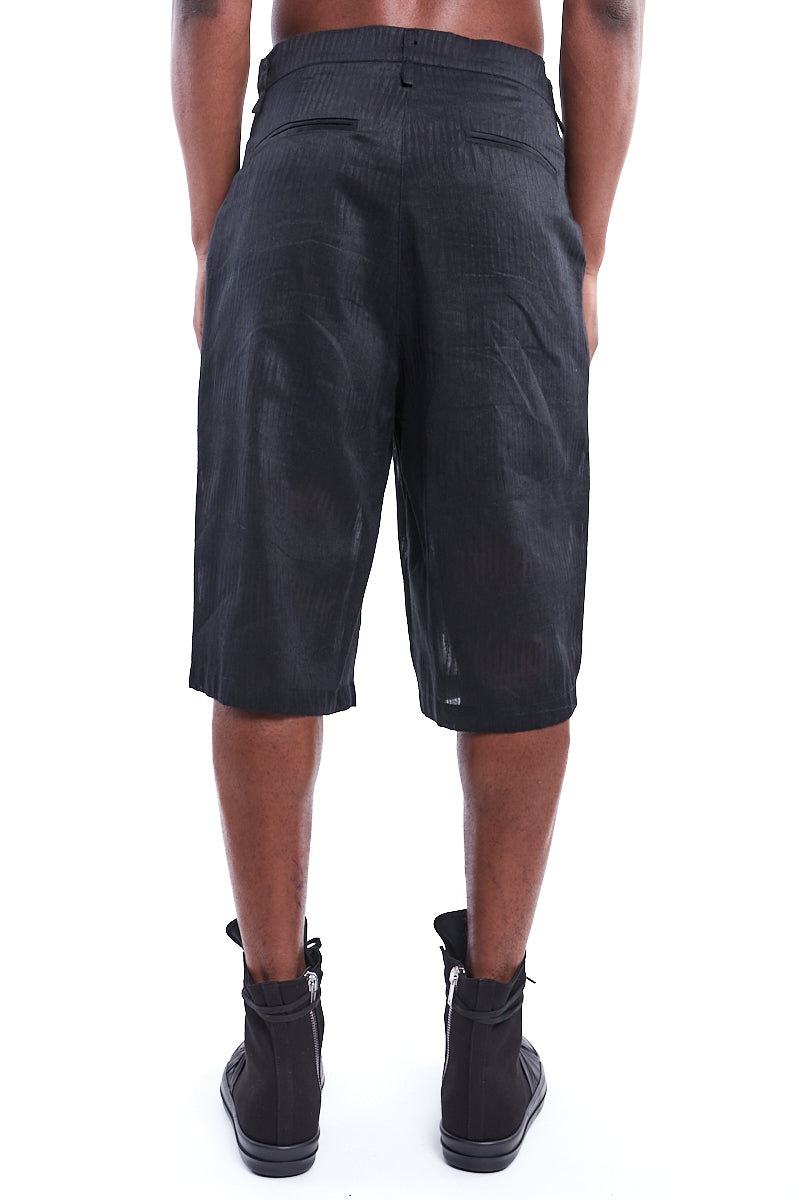 BLACK LINEN PLEATED SHORTS
