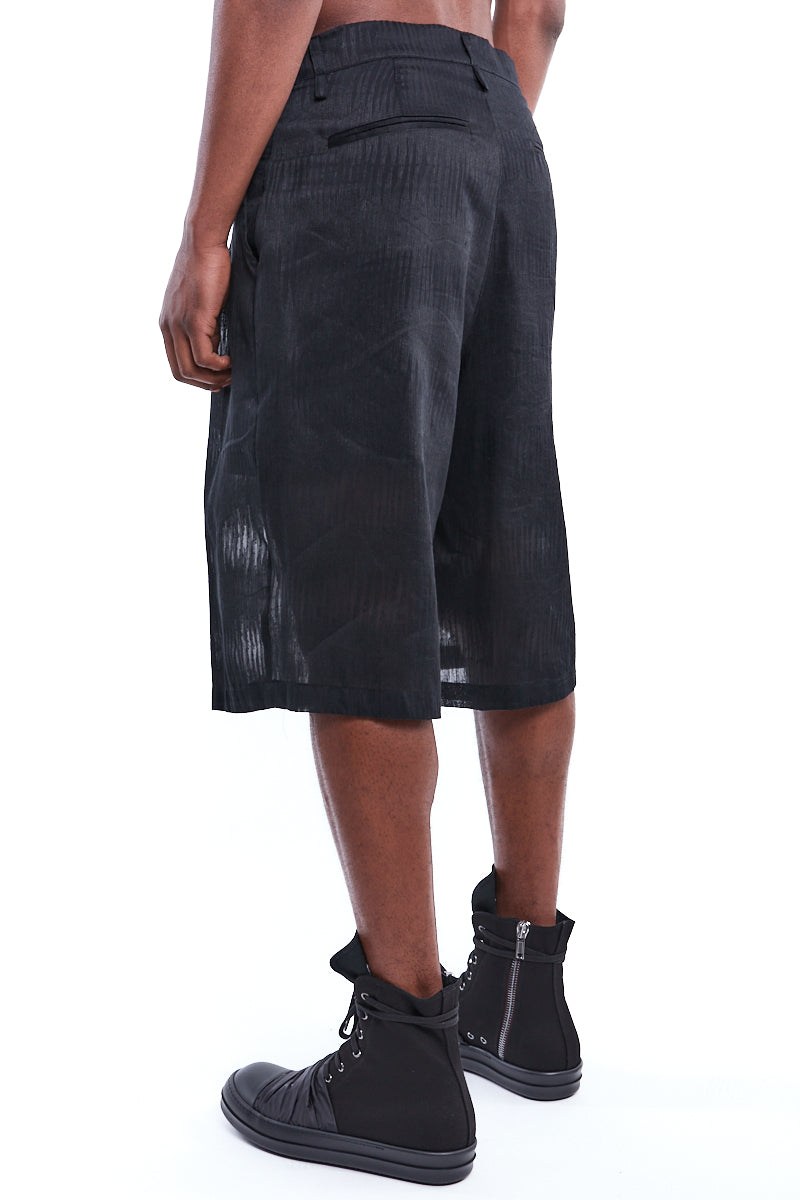 BLACK LINEN PLEATED SHORTS