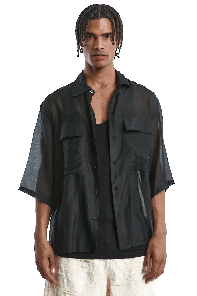 BLACK OVER SILK BLEND SHIRT