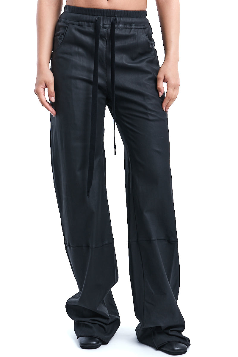 BLACK LAMB LEATHER WIDE PANTS