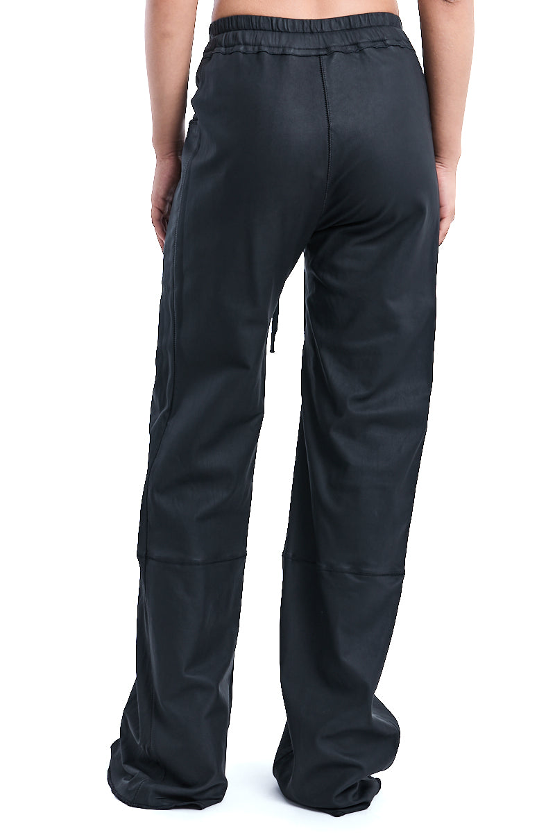 BLACK LAMB LEATHER WIDE PANTS