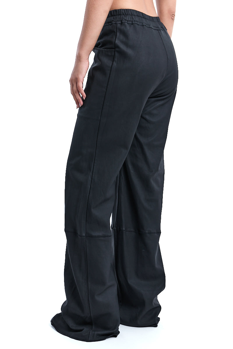 BLACK LAMB LEATHER WIDE PANTS