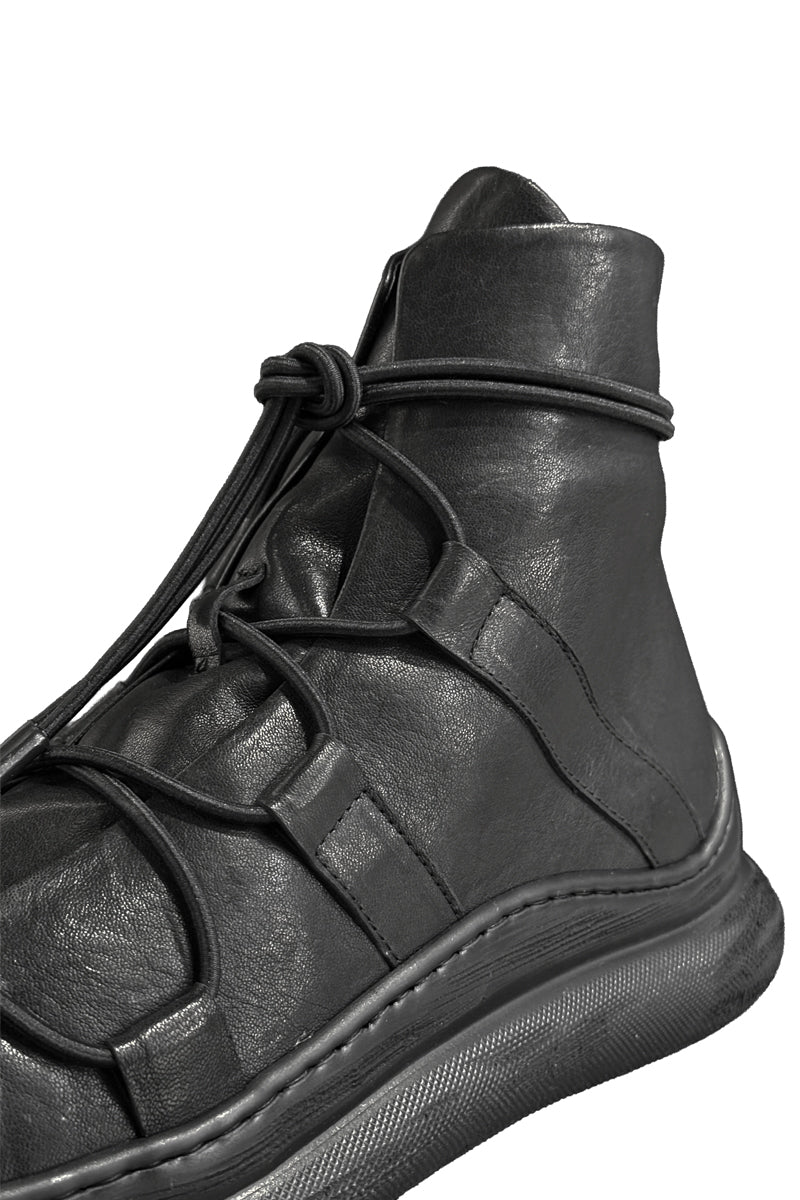 BLACK LACED LEATHER HIGH TOP SNEAKERS