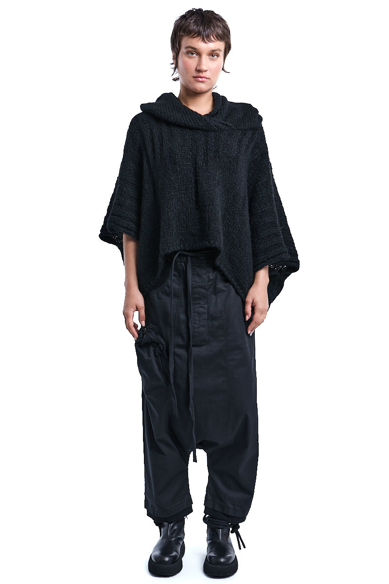 BLACK HOODED PONCHO