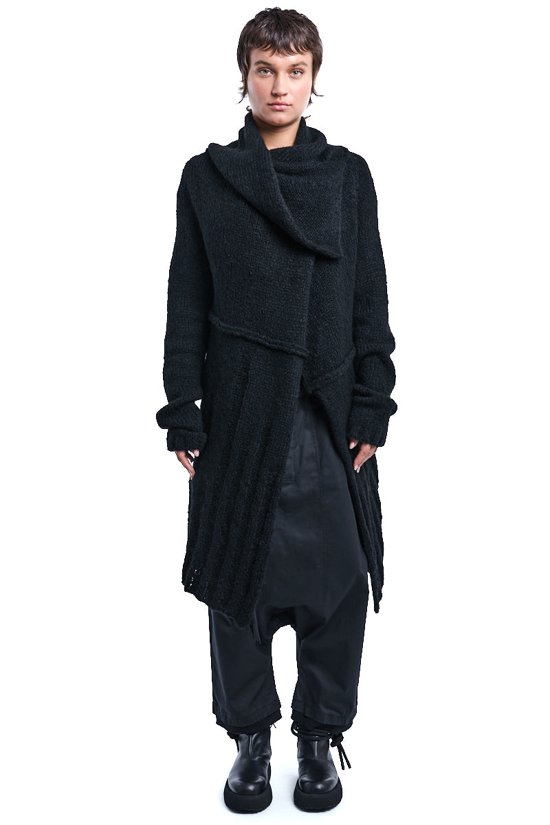 BLACK DRAPED KNITTED CARDIGAN