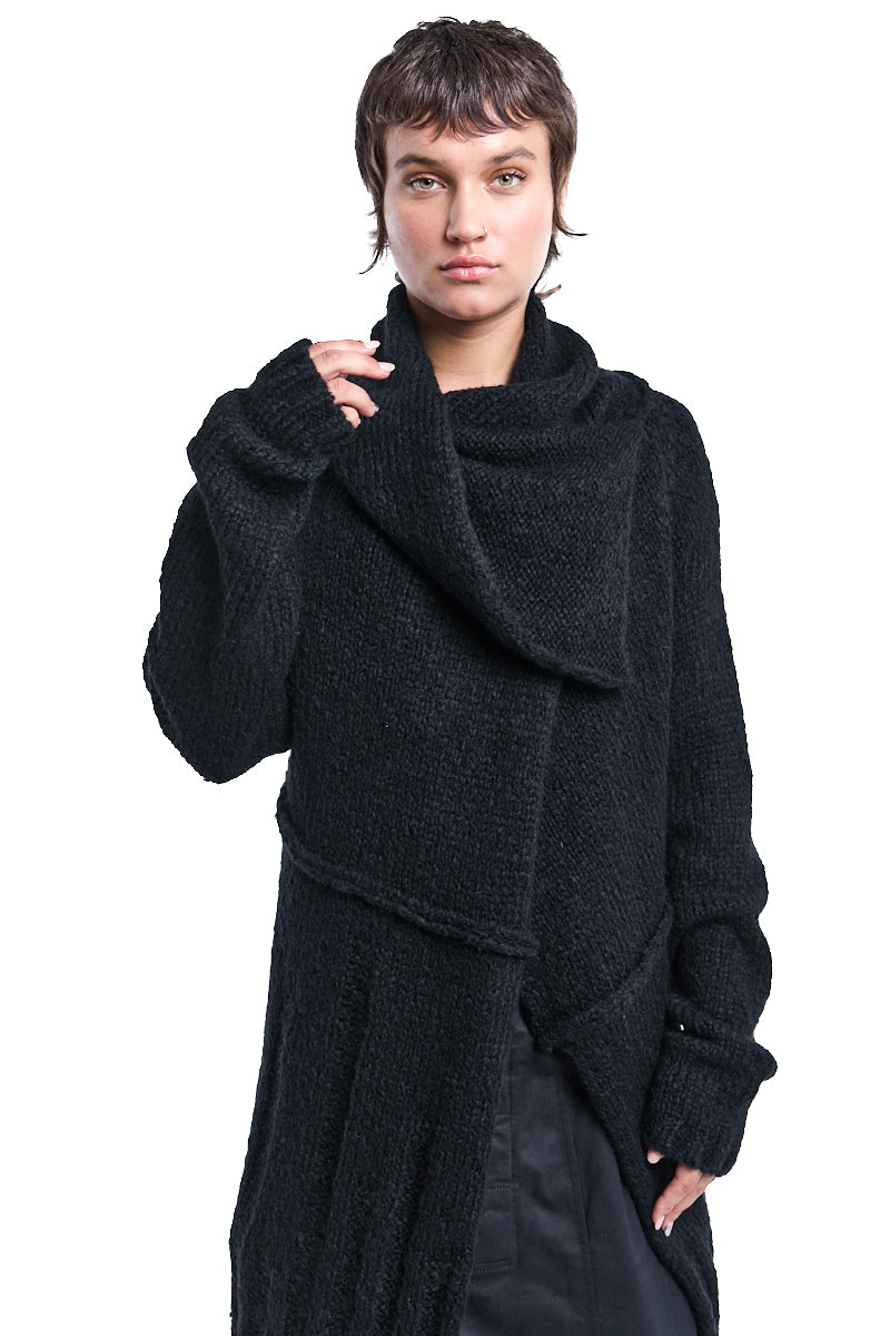 BLACK DRAPED KNITTED CARDIGAN