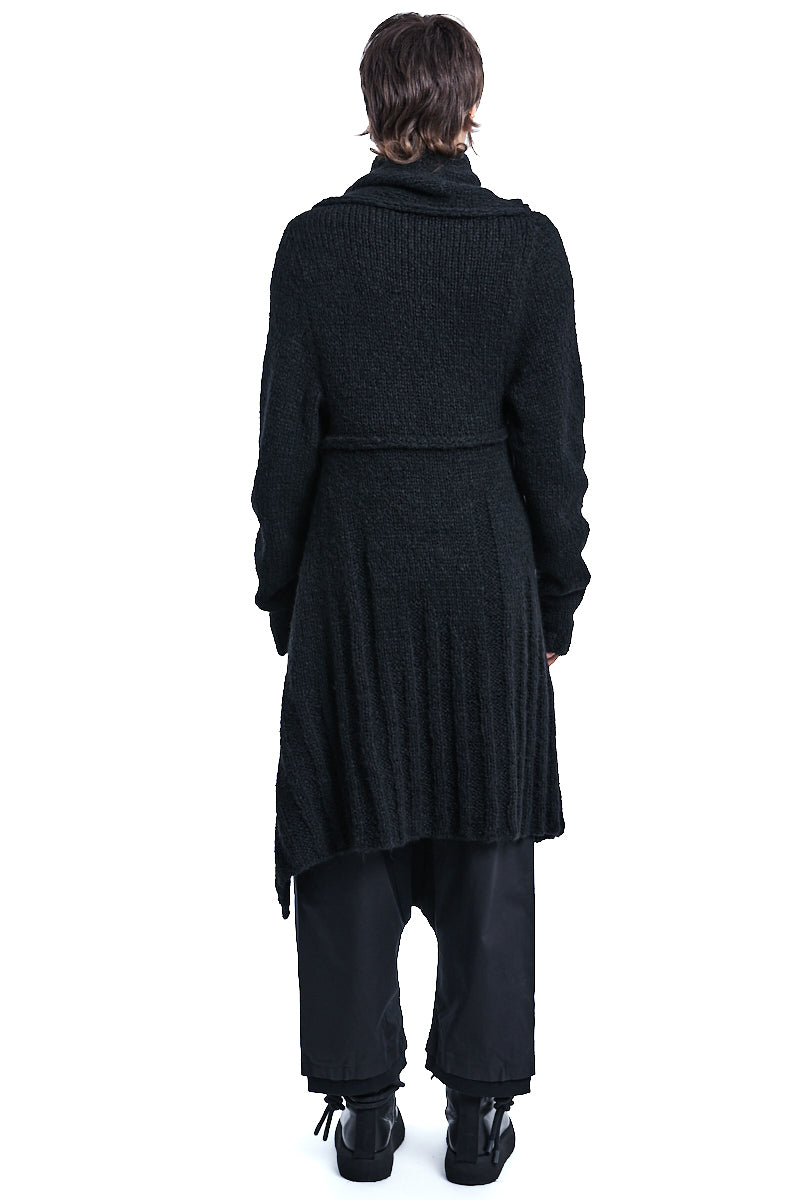 BLACK DRAPED KNITTED CARDIGAN