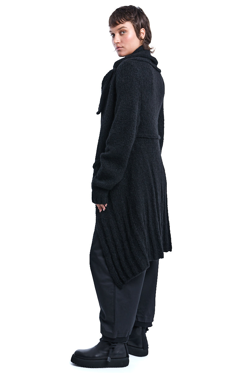 BLACK DRAPED KNITTED CARDIGAN