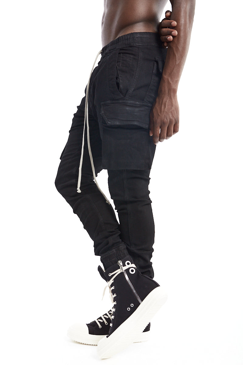 Rick Owens DRKSHDW | Shop Online | Black Coated Mastodon Cut Pants 