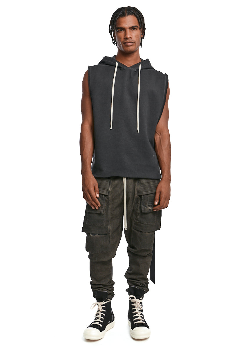 FADED BLACK HOODED SWEAT TOP