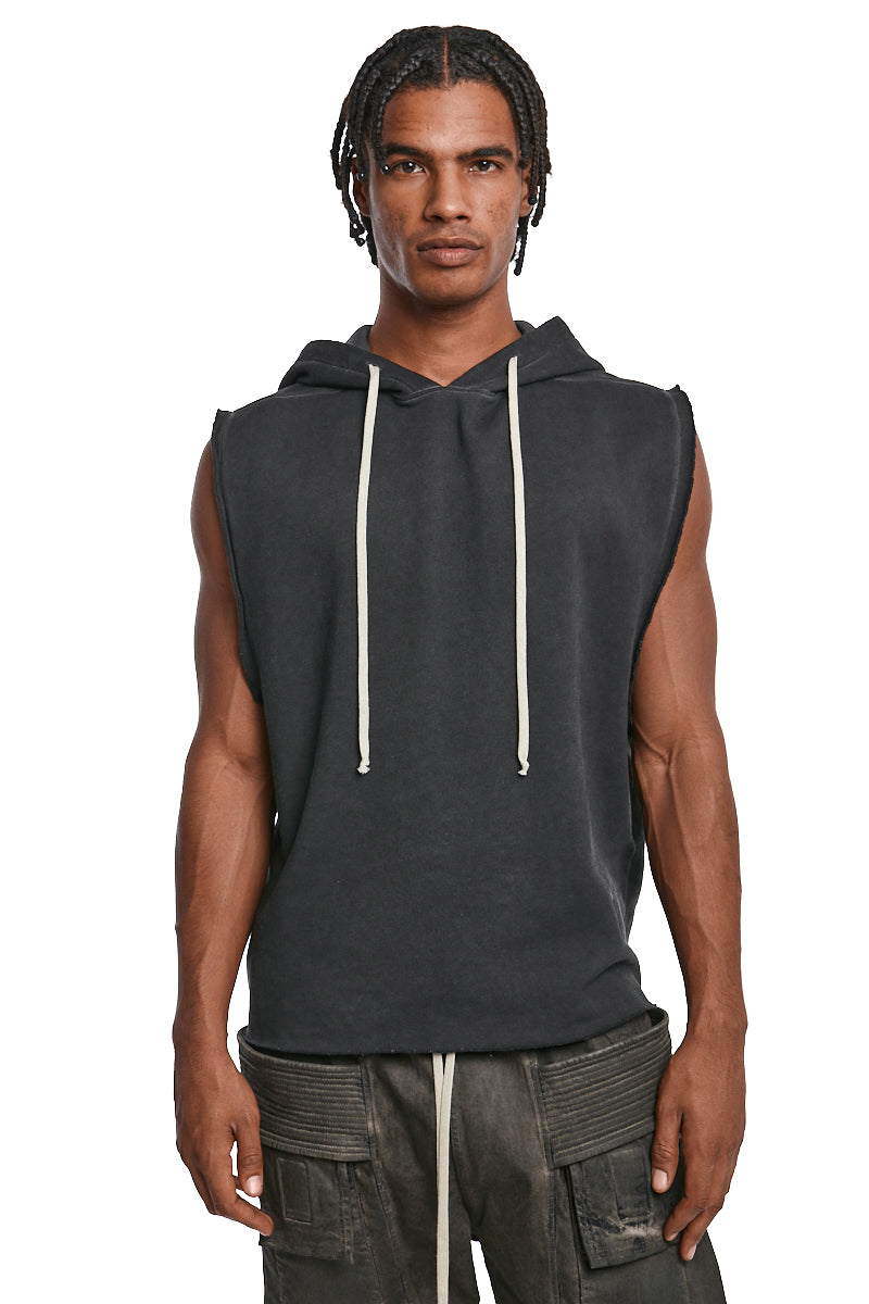 FADED BLACK HOODED SWEAT TOP